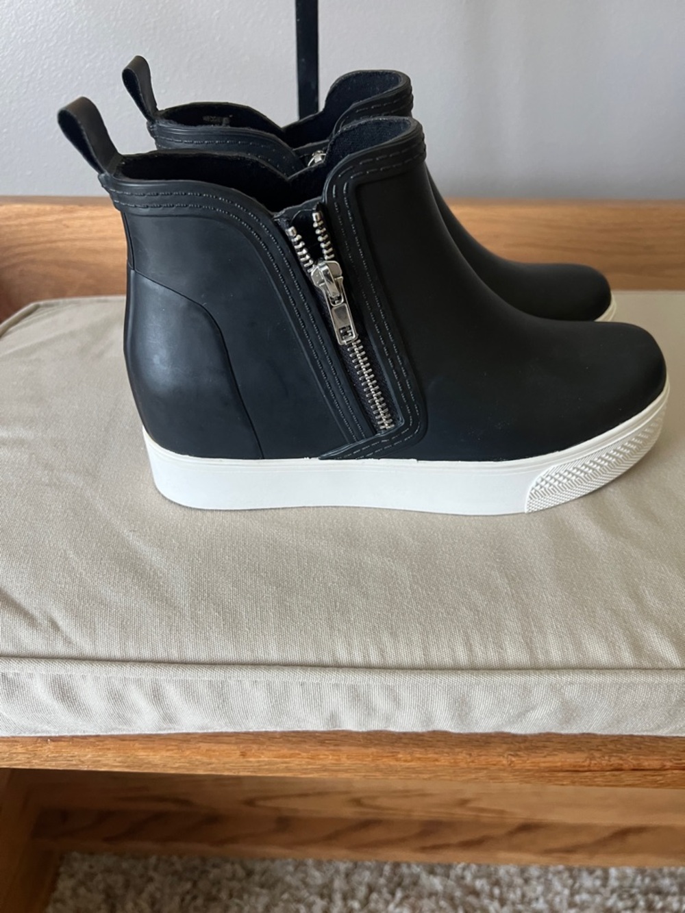 Steve Madden Wedgie Black Waterproof Ankle Boot with Silver Hardware